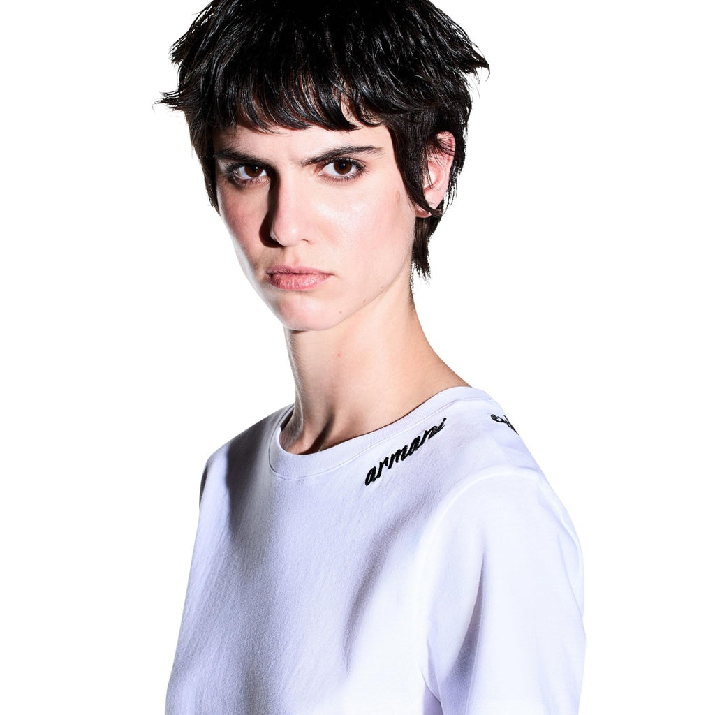 Armani Exchange — Damen-T-Shirt aus weißer Baumwolle — Ansicht 3
