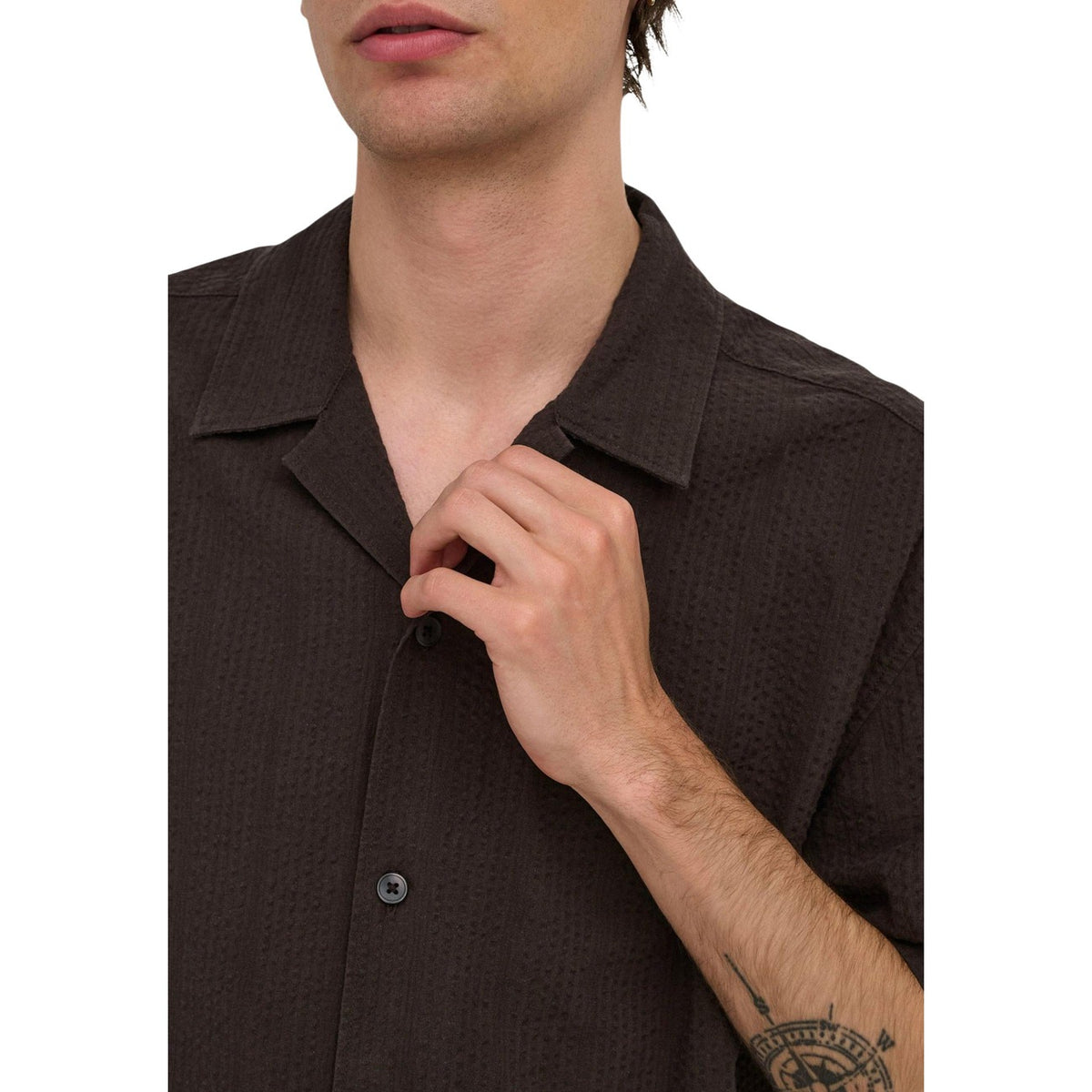 Only & Sons — Ensemble Cruz seersucker manches courtes marron homme — vue 5