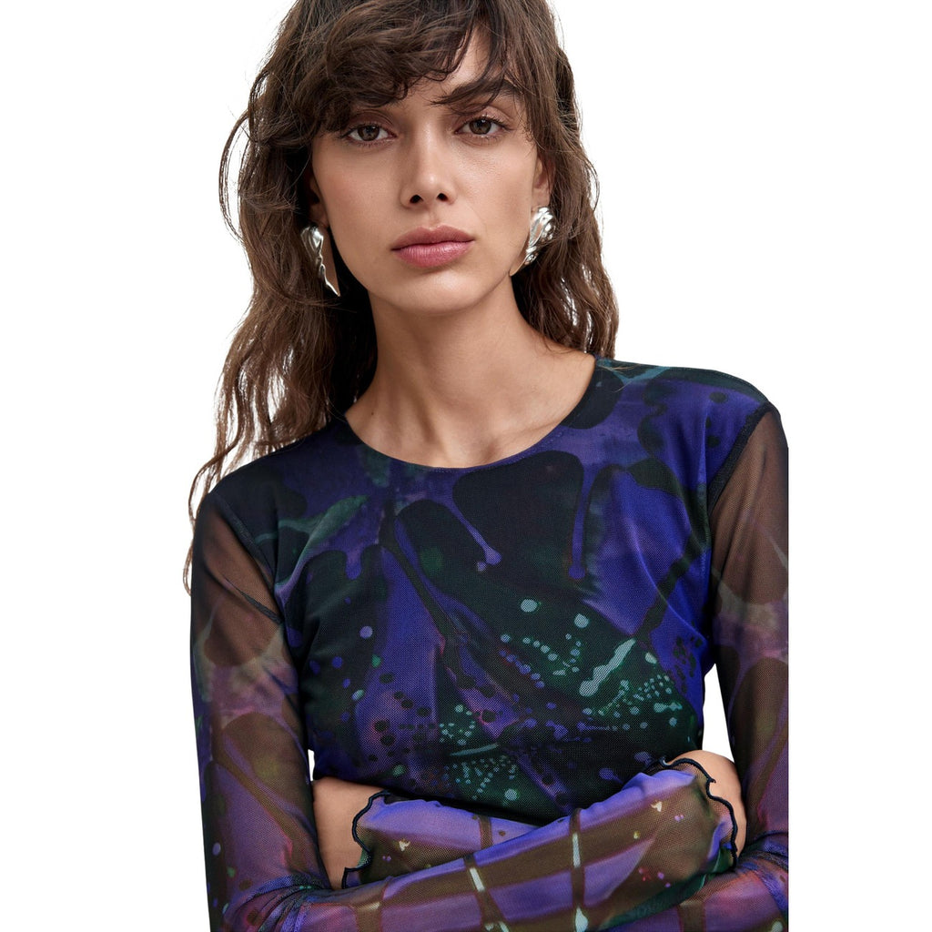 Desigual — Damen-T-Shirt Dots Leaf Lacroix violett — Ansicht 3