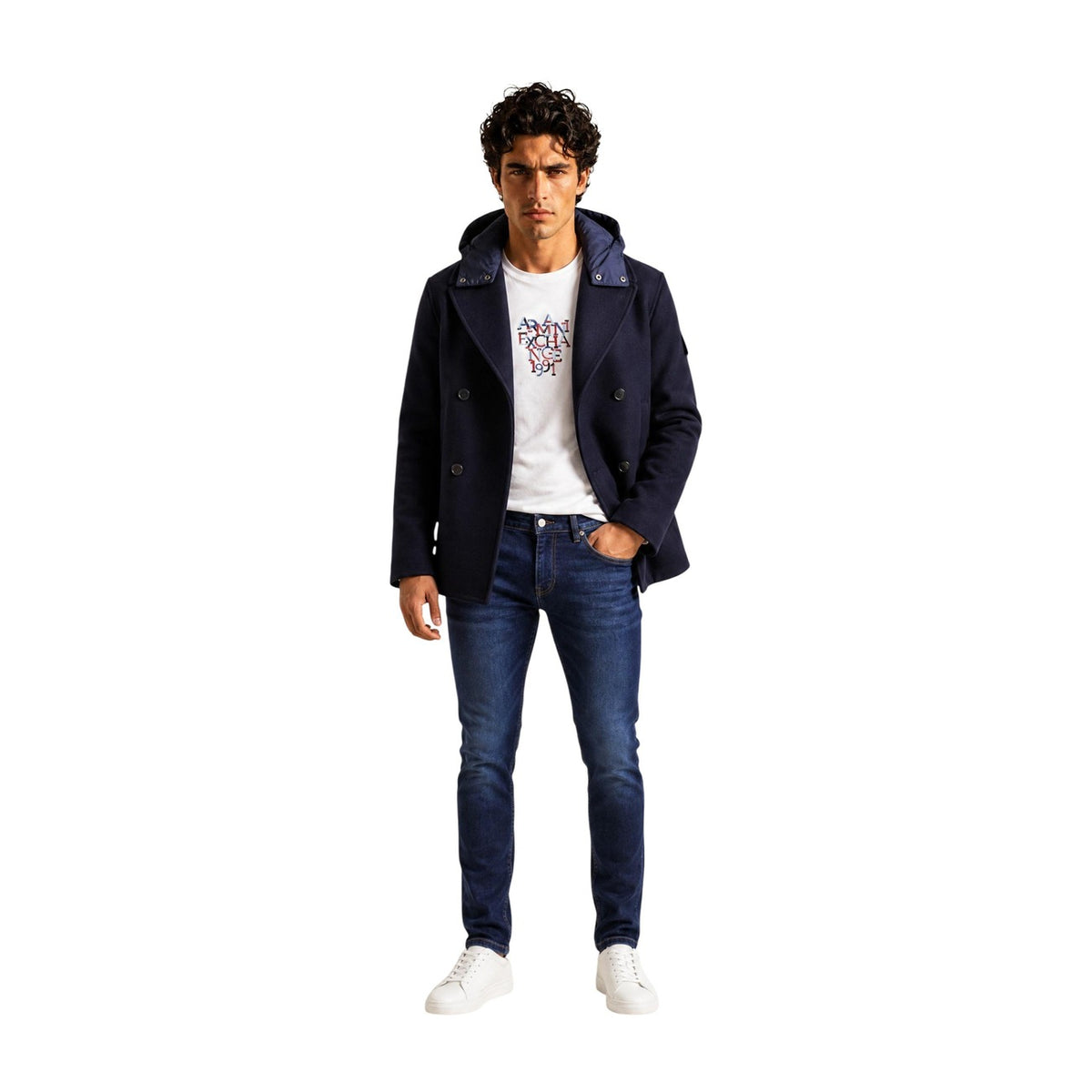 Armani Exchange — Blouson laine mélangée bleu homme — vue 5