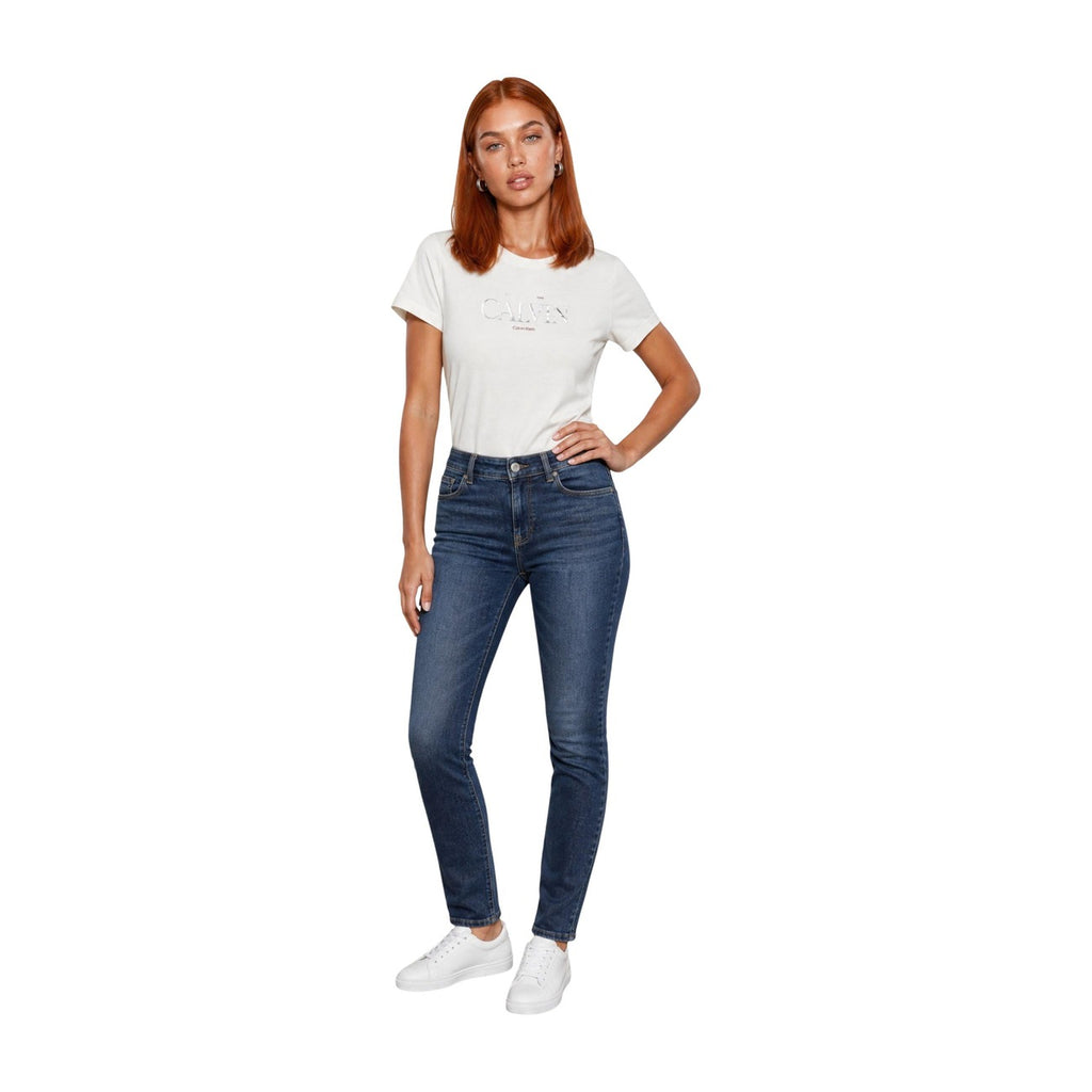 Calvin Klein Jeans — Damen-T-Shirt in Weiß mit Print und Rundhalsausschnitt — Ansicht 5