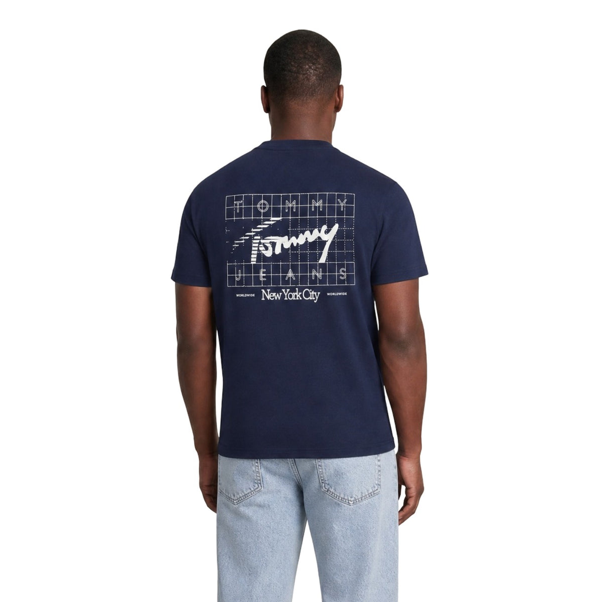 Tommy Jeans — T-shirt bleu à imprimé en coton bio homme — vue 3