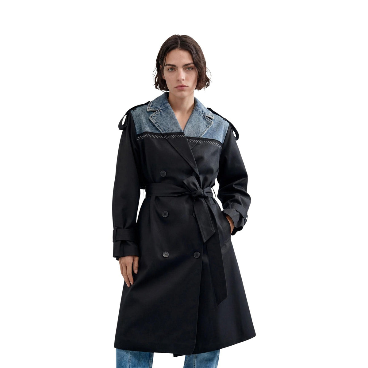 Desigual — Hybride trenchcoat voor dames zwart