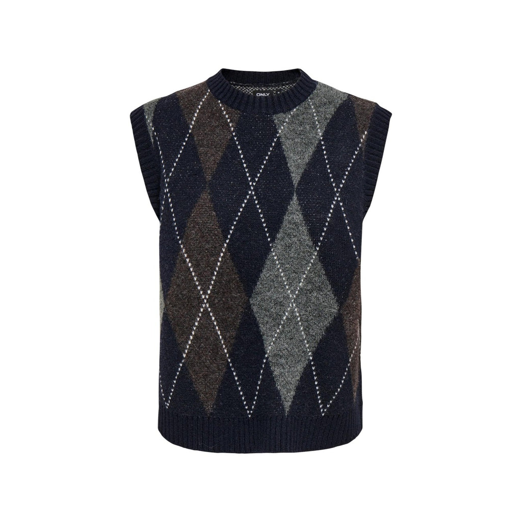 Only — Gilet en maille ONLRHOMBUS bleu femme — vue 3