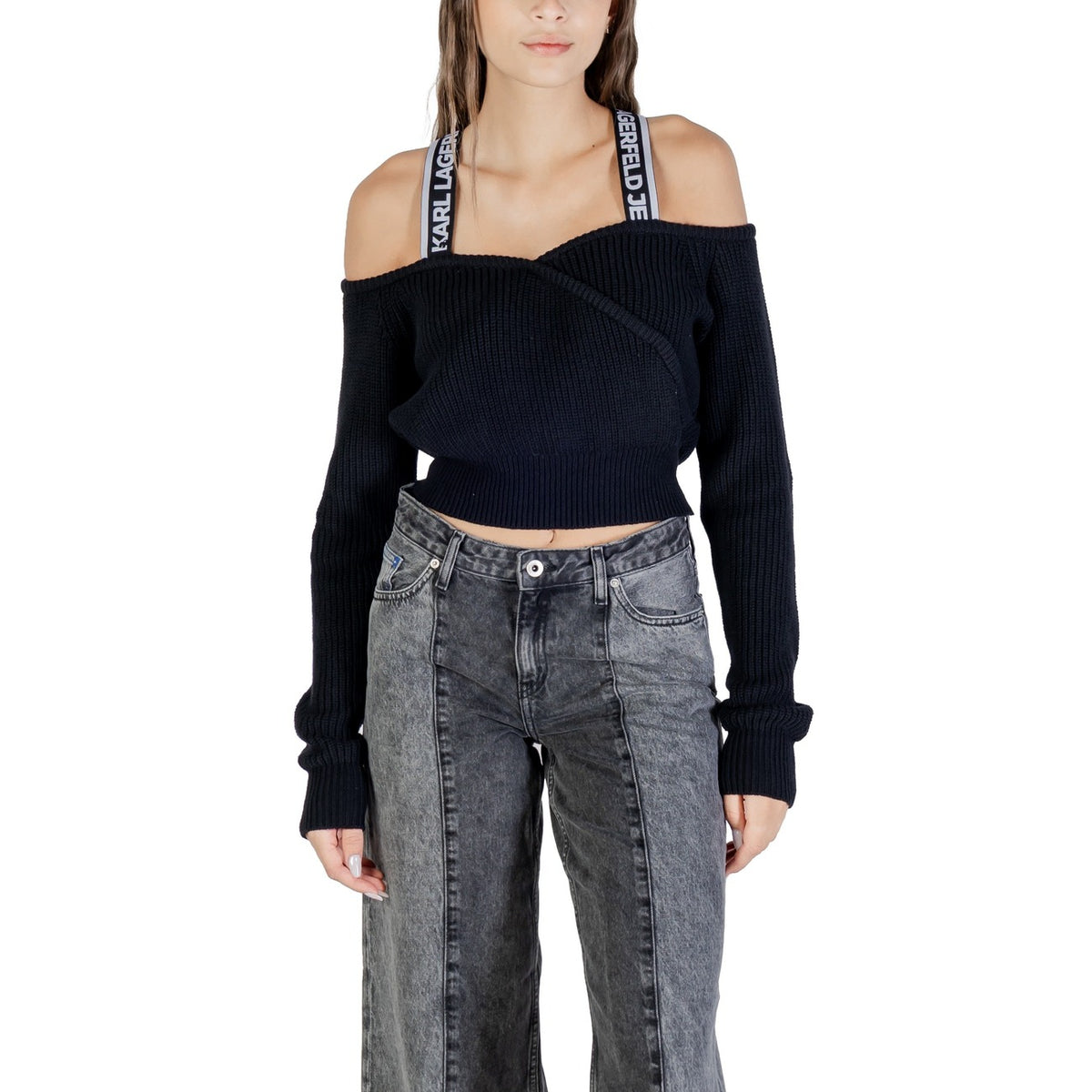 Karl Lagerfeld Jeans — Pull noir coton et laine femme