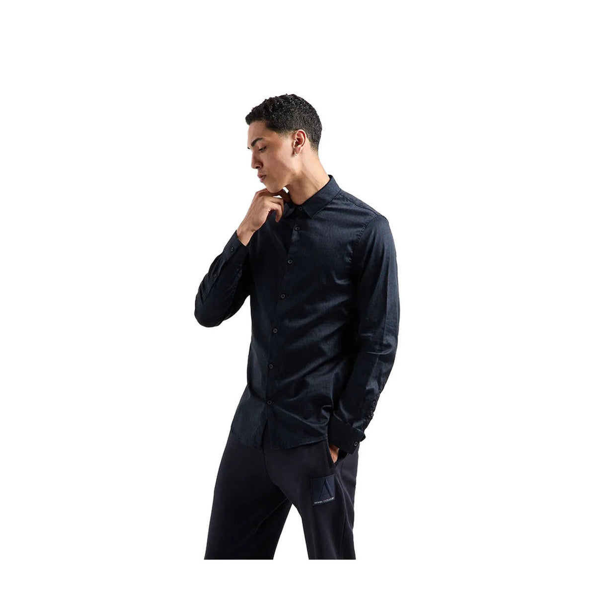 Armani Exchange — Chemise en coton bleue homme — vue 2