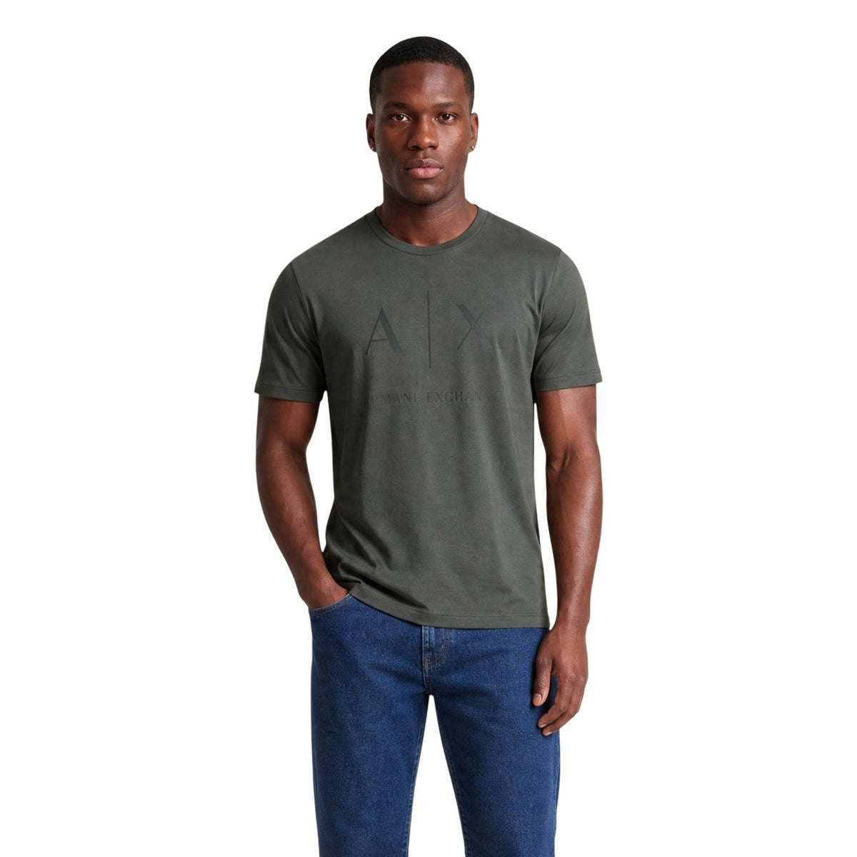 Armani Exchange – Bedrucktes Herren-T-Shirt aus Baumwolle in Grün