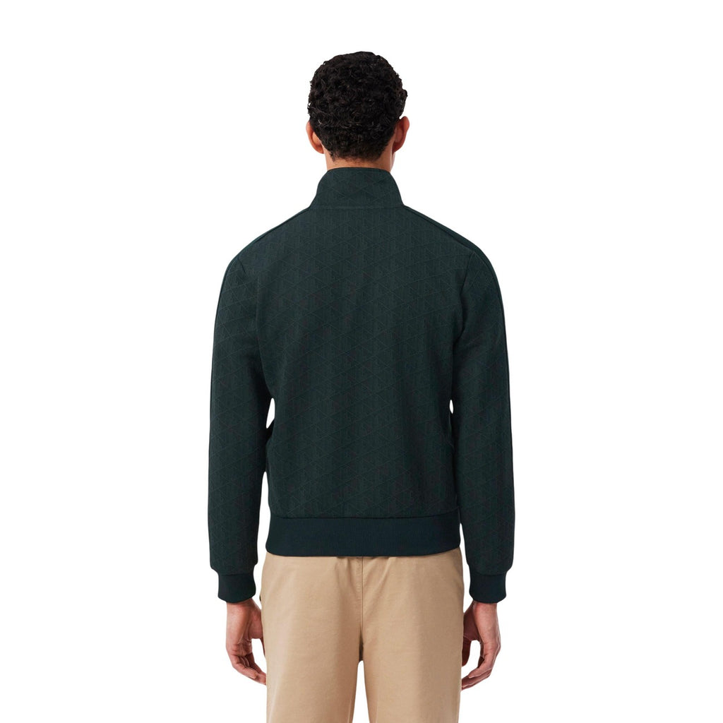 Lacoste — Veste zippée verte en jacquard homme — vue 3