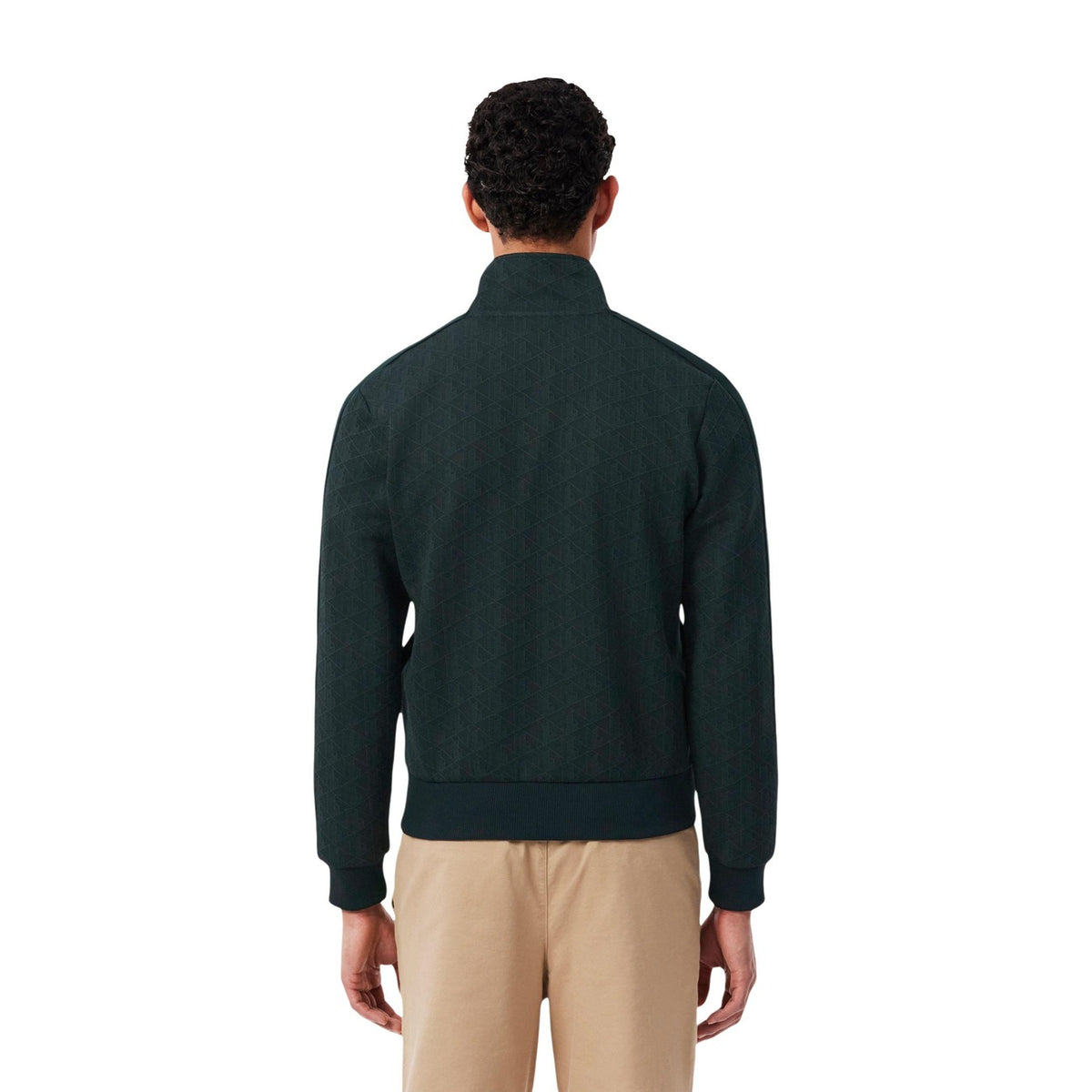 Lacoste — Veste zippée verte en jacquard homme — vue 3