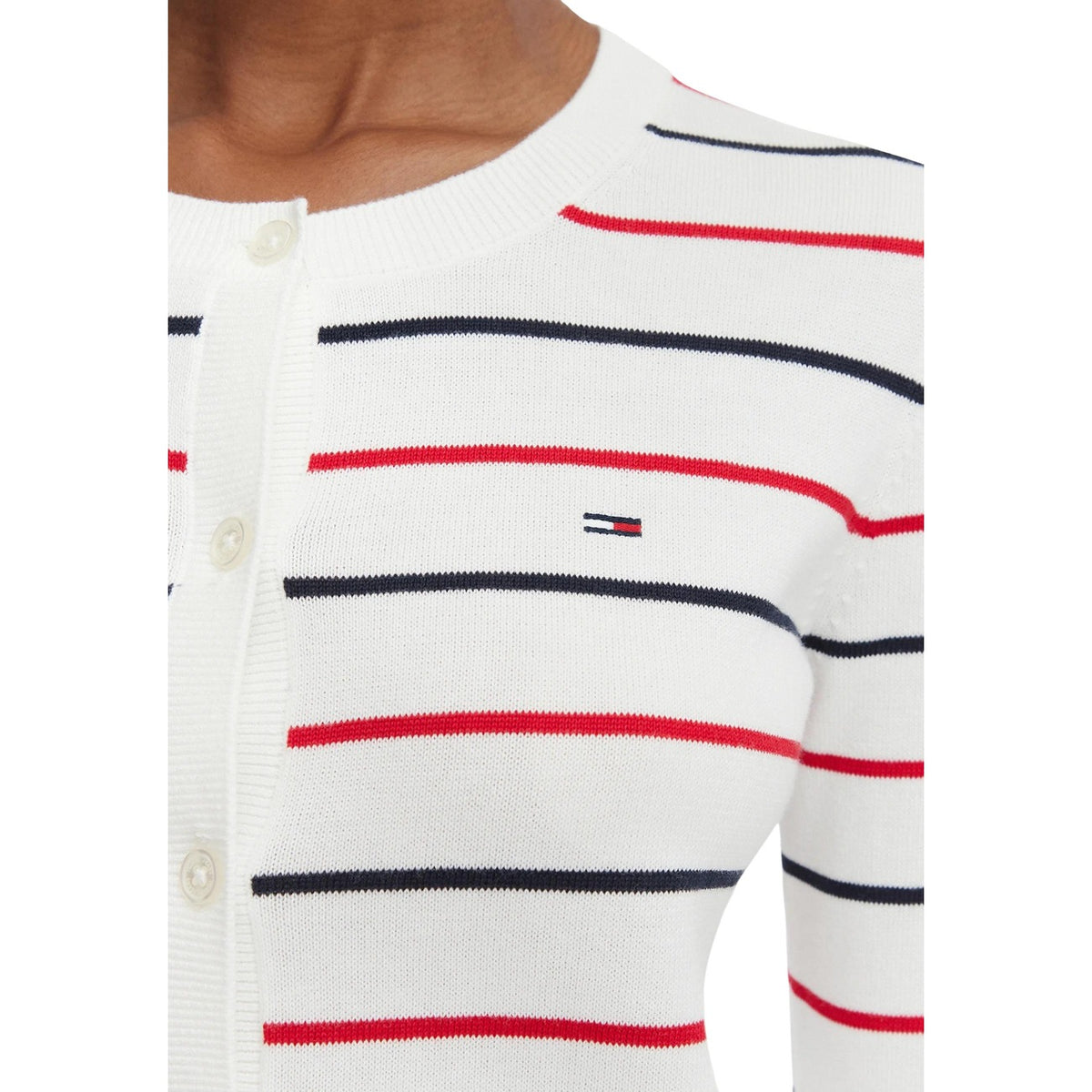 Tommy Jeans — Pull TJW Essential Crew N blanc rayé femme — vue 4