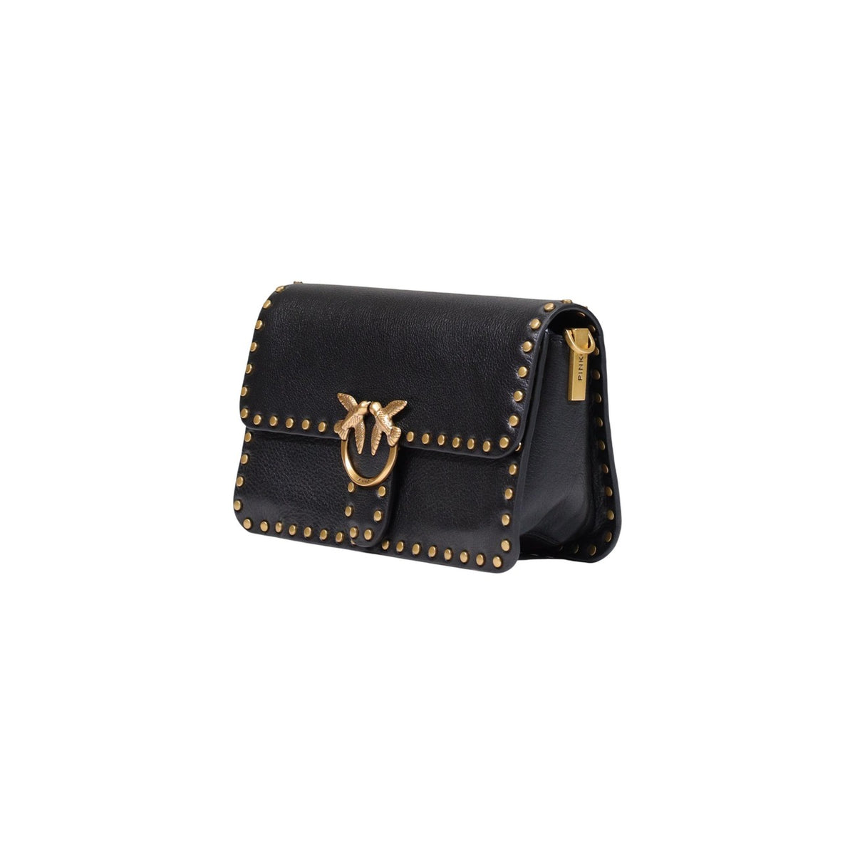 Pinko — Sac Love One Slouchy Mn. Studs Sma en cuir noir femme — vue 3