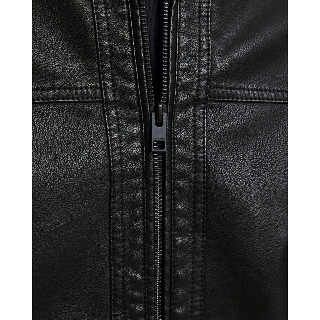 Jack & Jones — Men's black faux leather biker jacket — view 4