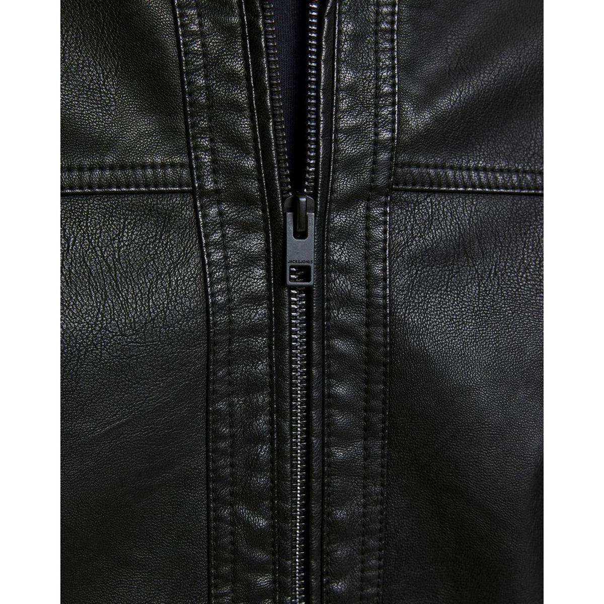 Jack & Jones — Men's black faux leather biker jacket — view 4