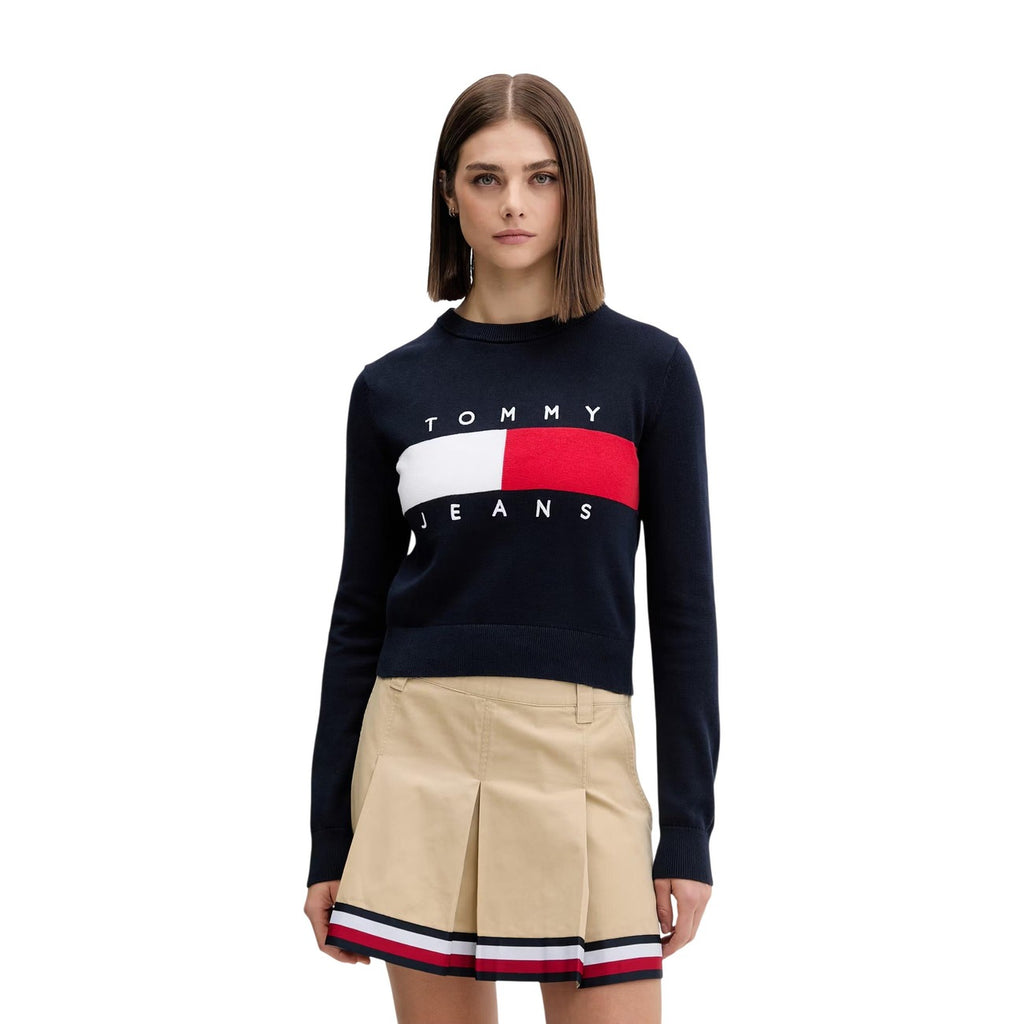 Tommy Jeans — Pull bleu à imprimé en coton bio femme