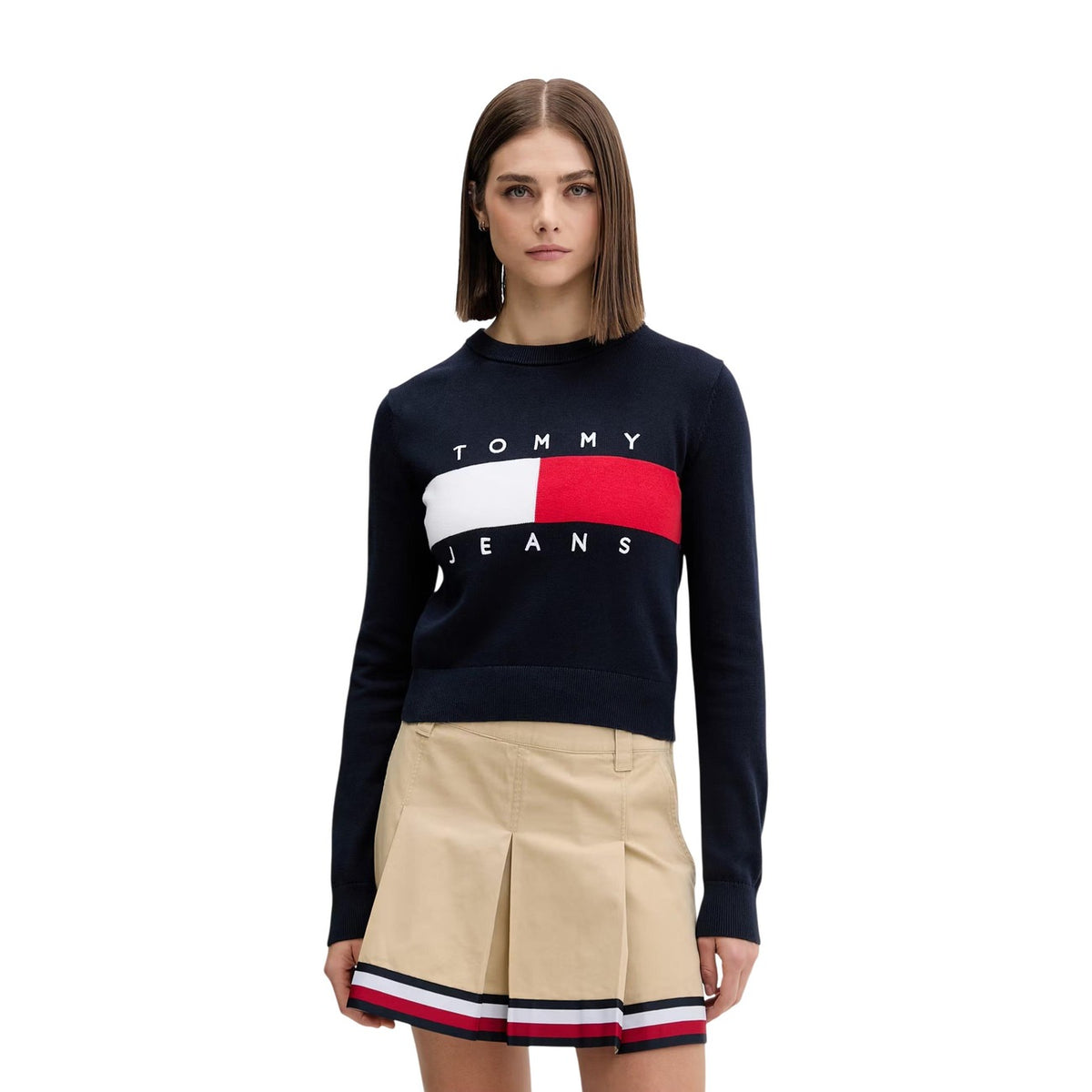 Tommy Jeans — Pull bleu à imprimé en coton bio femme