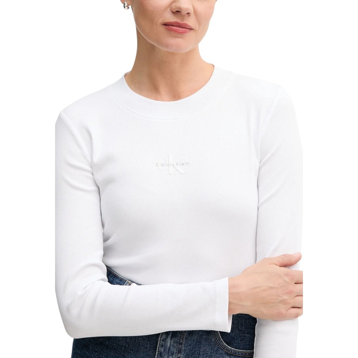 Calvin Klein Jeans – Damen-Stretch-T-Shirt LV047A803G weiß — Ansicht 3