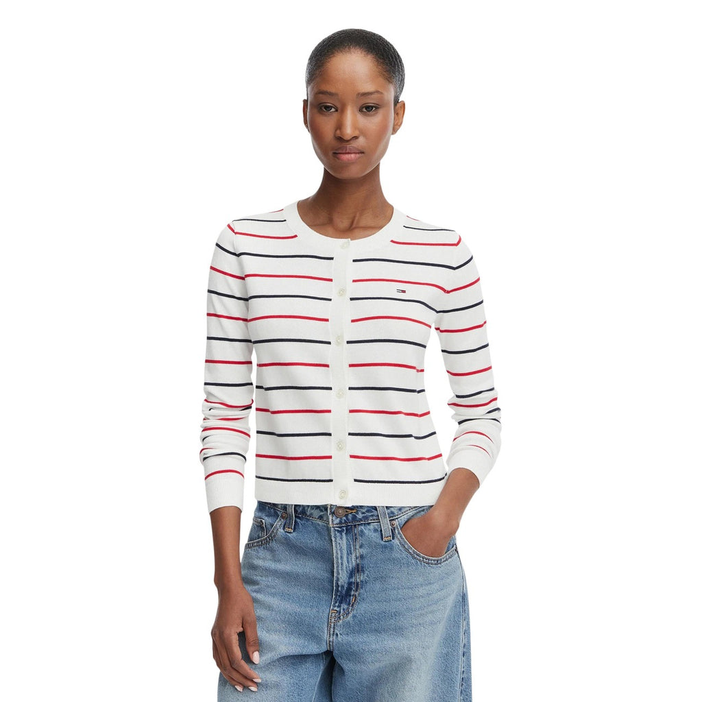 Tommy Jeans — Pull TJW Essential Crew N blanc rayé femme