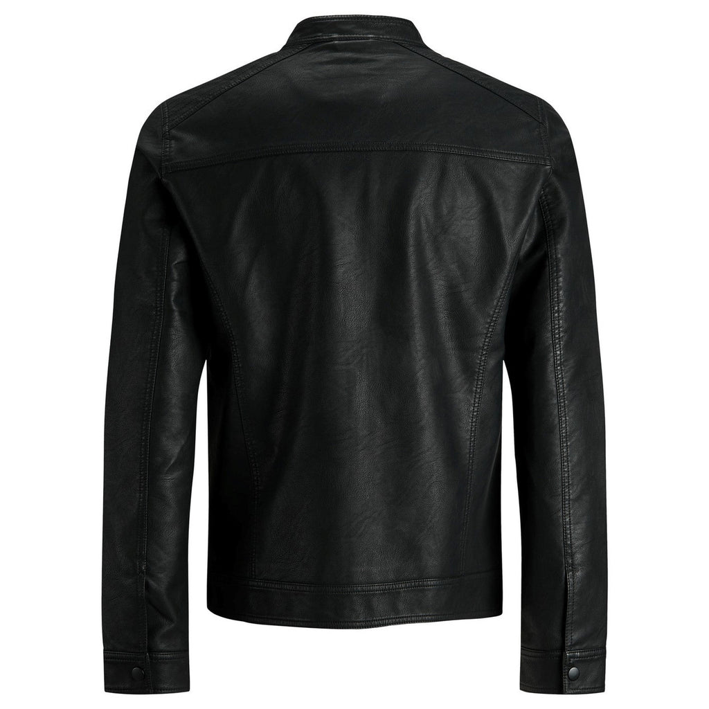 Jack & Jones — Men's black faux leather biker jacket — view 2