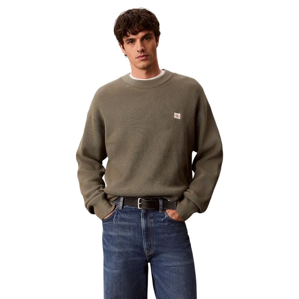 Calvin Klein Jeans — LS EZ katoenen wafelgebreide trui voor heren groen