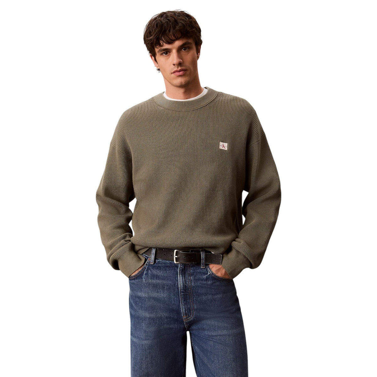 Calvin Klein Jeans – Langarm-Oberteil EZ Cotton Waffle für Herren, Grün