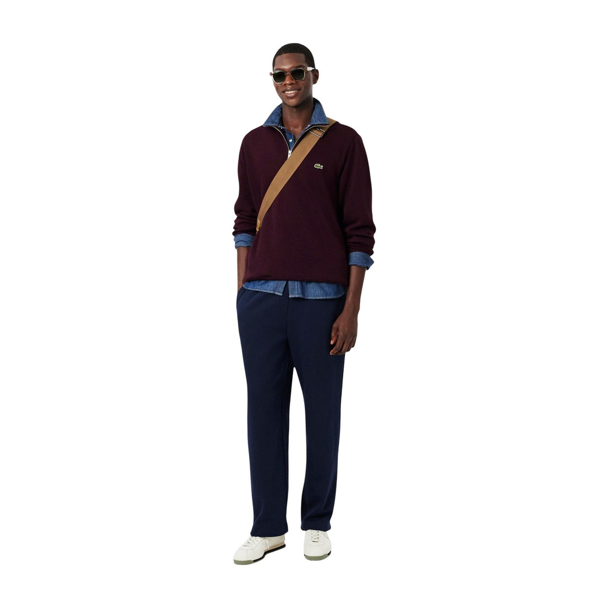 Lacoste — Sweats premium homme — vue 5 — Bordeaux — col montant zippé
