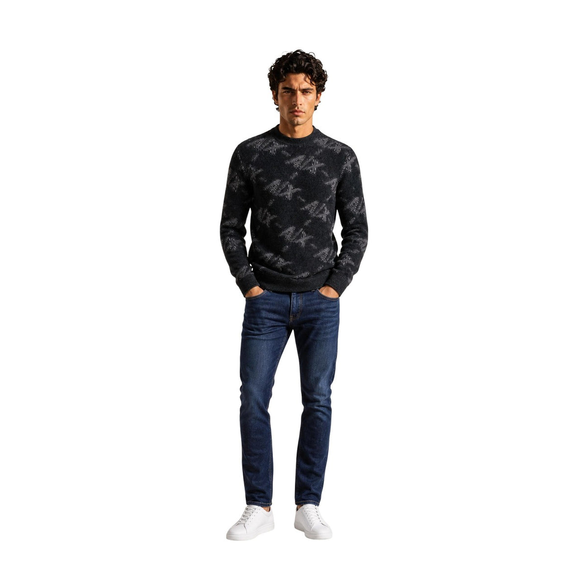 Armani Exchange — Zwarte getextureerde trui voor heren — afbeelding 3