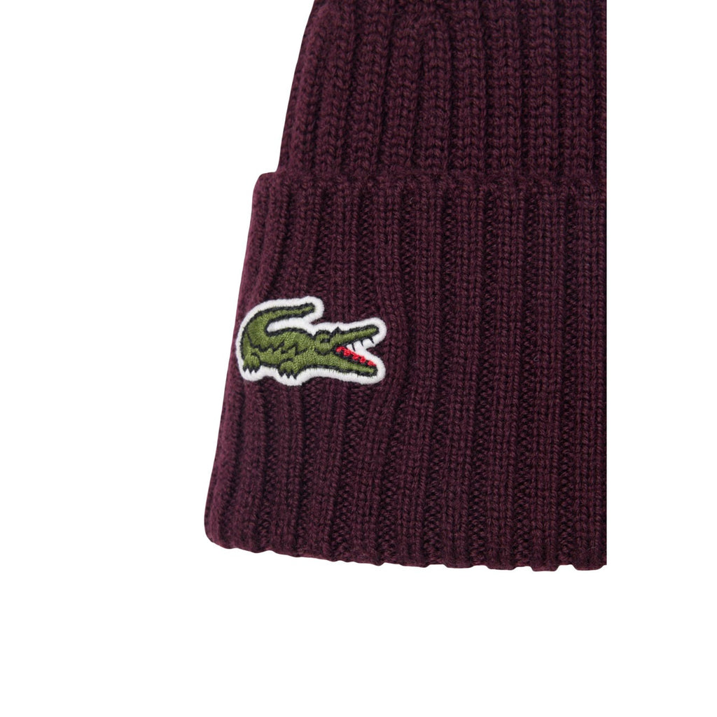 Lacoste — Bonnet côtelé bordeaux en laine — vue 2