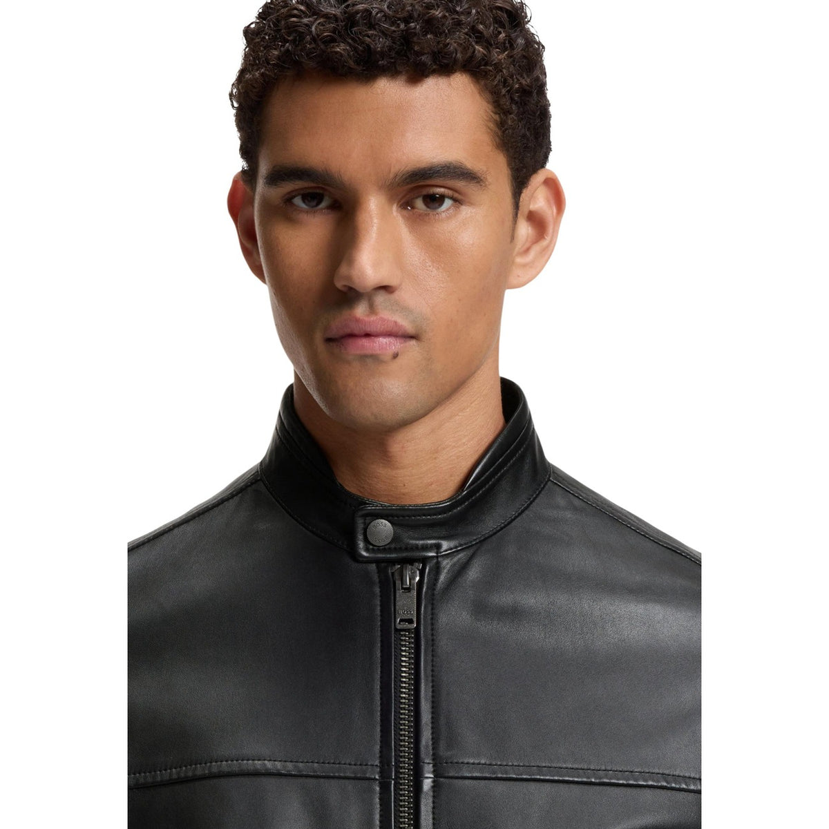 BOSS — Veste biker Joslay1 en cuir noire homme — vue 4