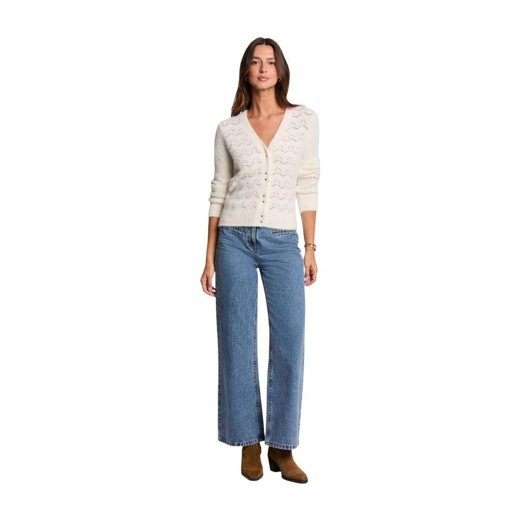 Morgan — Women’s white V-neck cardigan — view 3