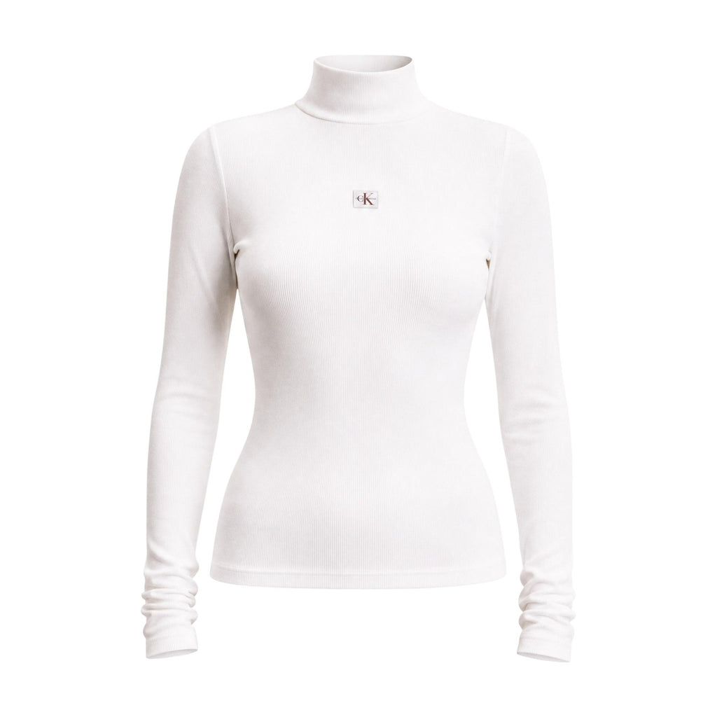 Calvin Klein Jeans — Women's LS Woven Label Turtleneck Sweater White — view 2