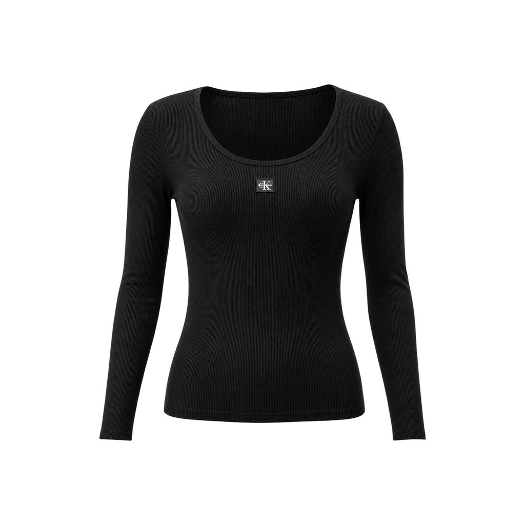 Calvin Klein Jeans — T-shirt manches longues noir stretch femme — vue 5