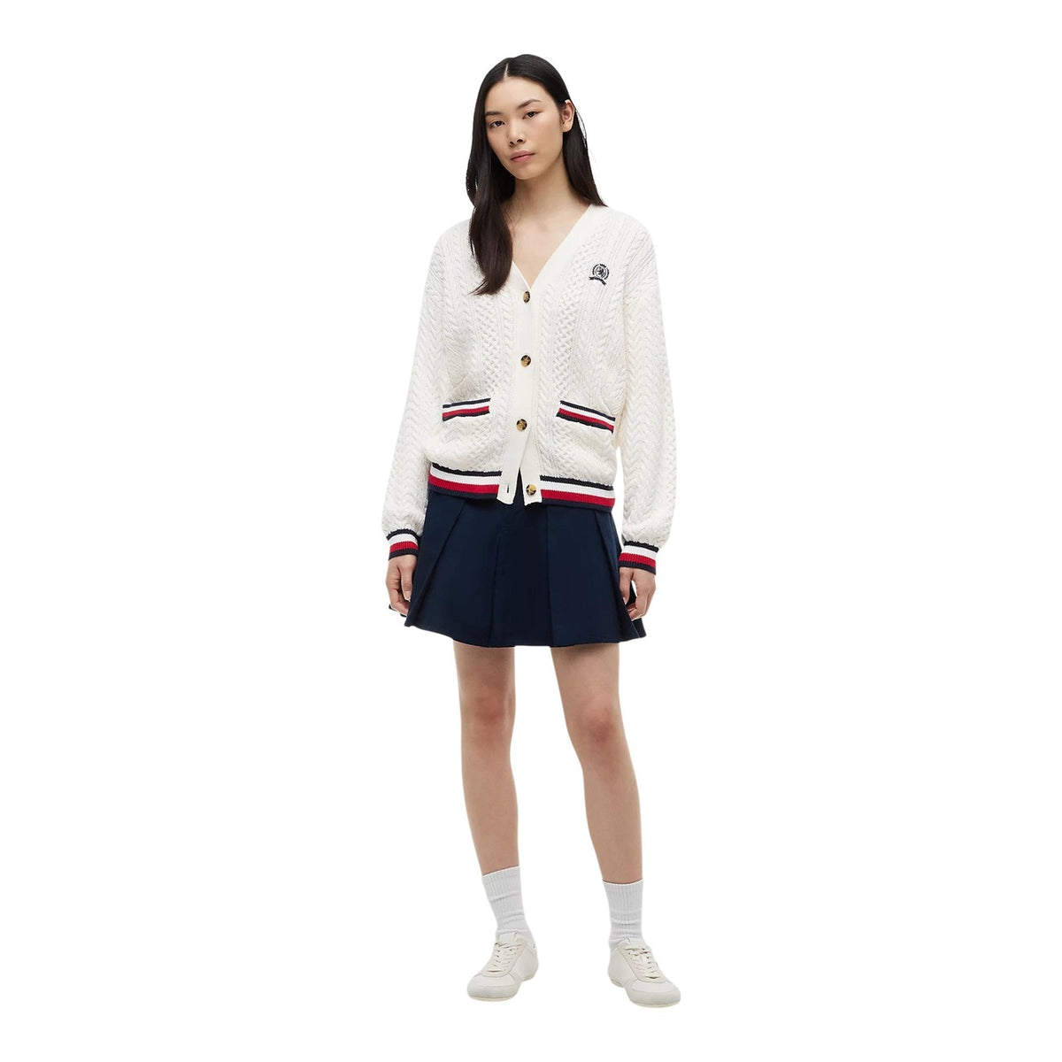 Tommy Jeans — Pull blanc boutonné en coton bio femme — vue 2