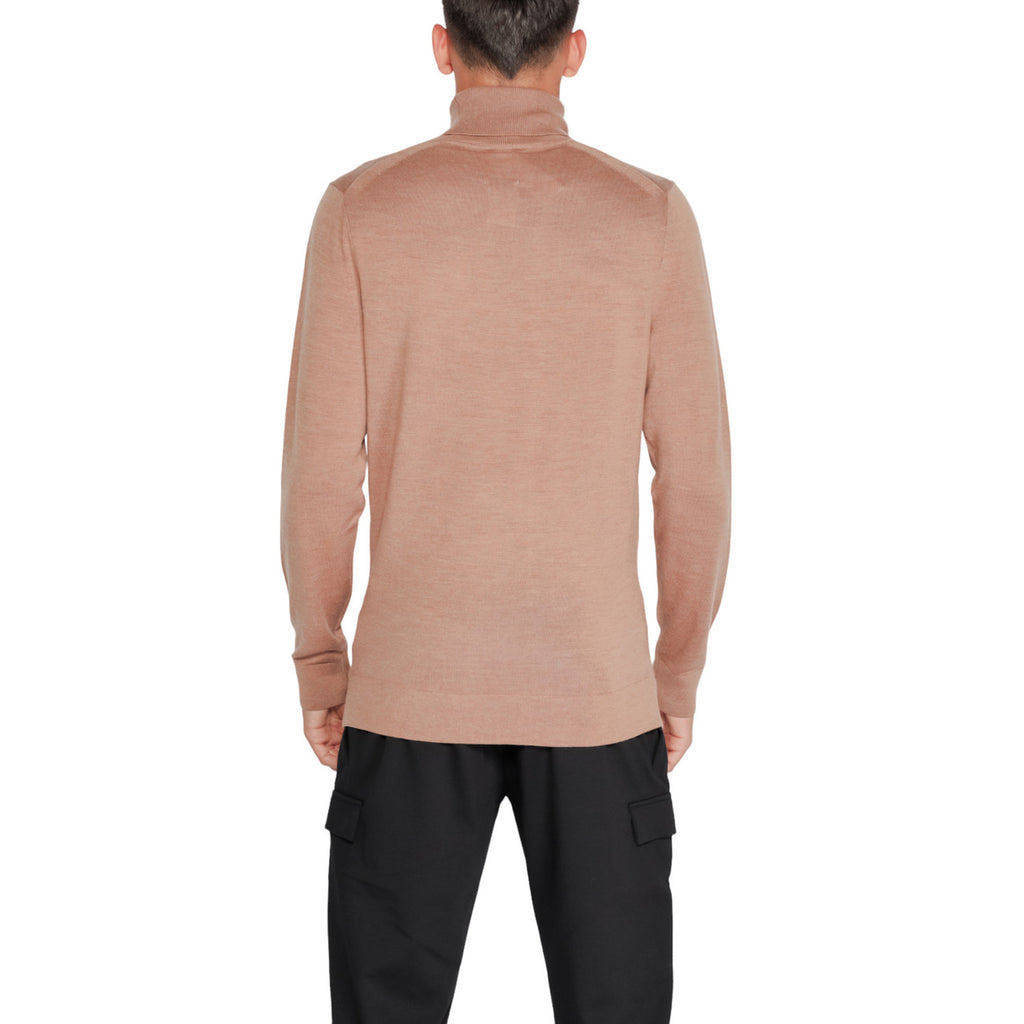 Calvin Klein — Beiger Herrenpullover aus Wolle mit Stehkragen — Ansicht 2