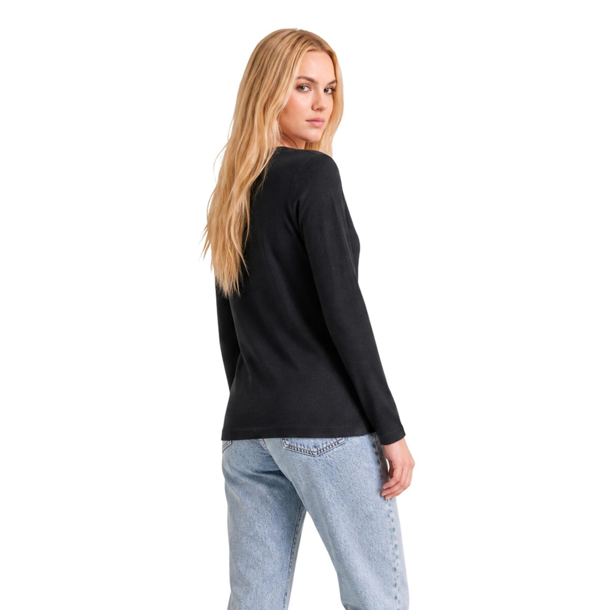 Armani Exchange — Zwart T-shirt met lange mouwen en print voor dames — afbeelding 2