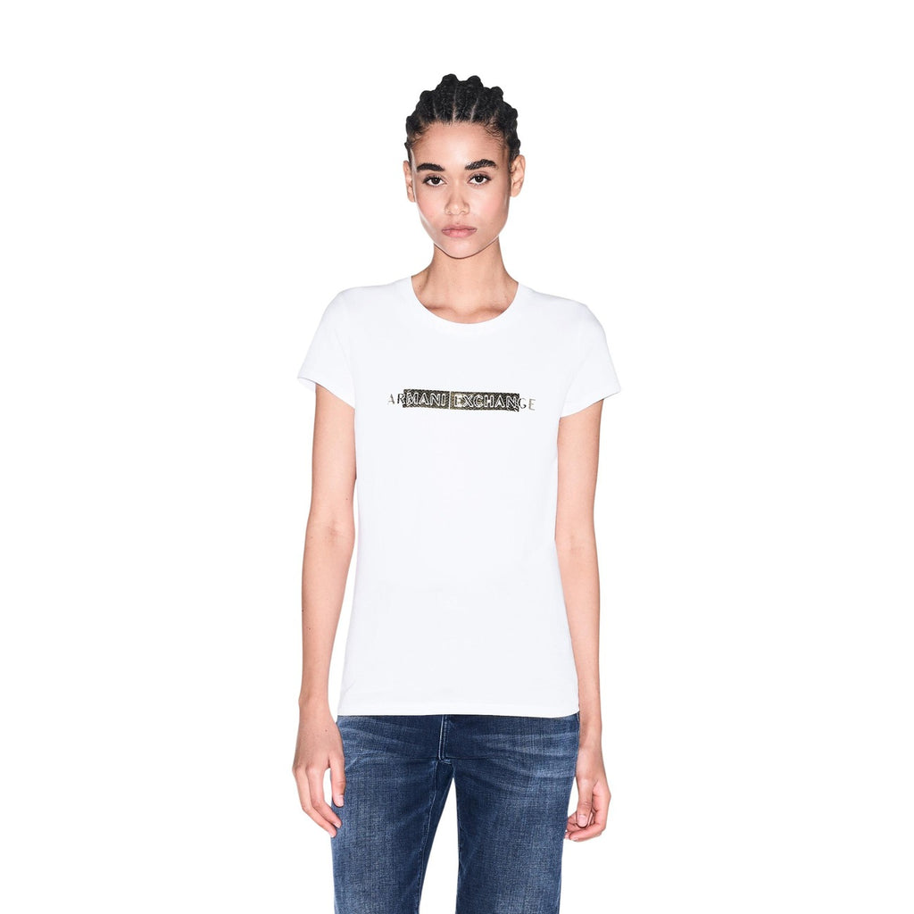 Armani Exchange — Damen-Stretch-T-Shirt in Weiß