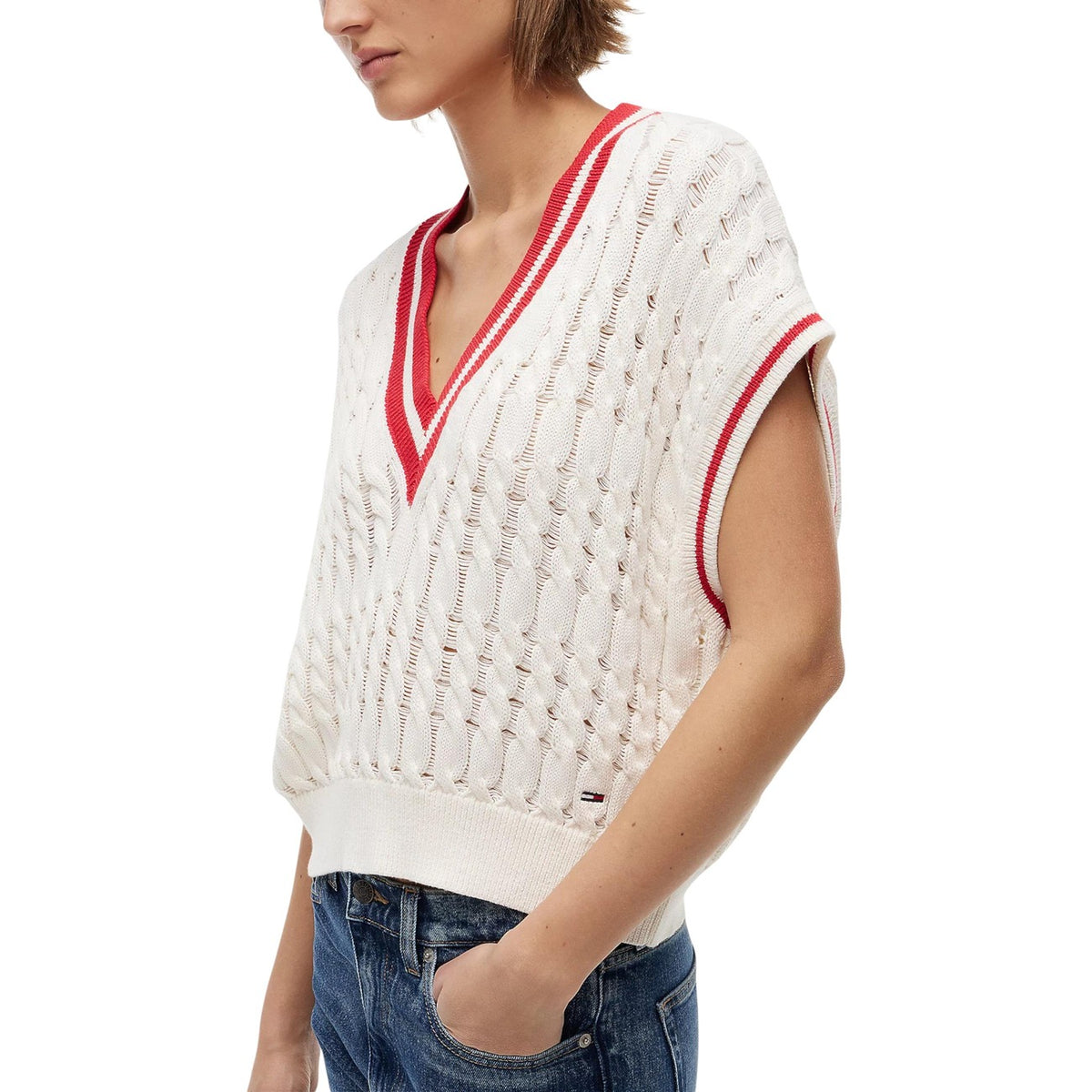 Tommy Jeans — Gilet blanc en coton bio femme — vue 3