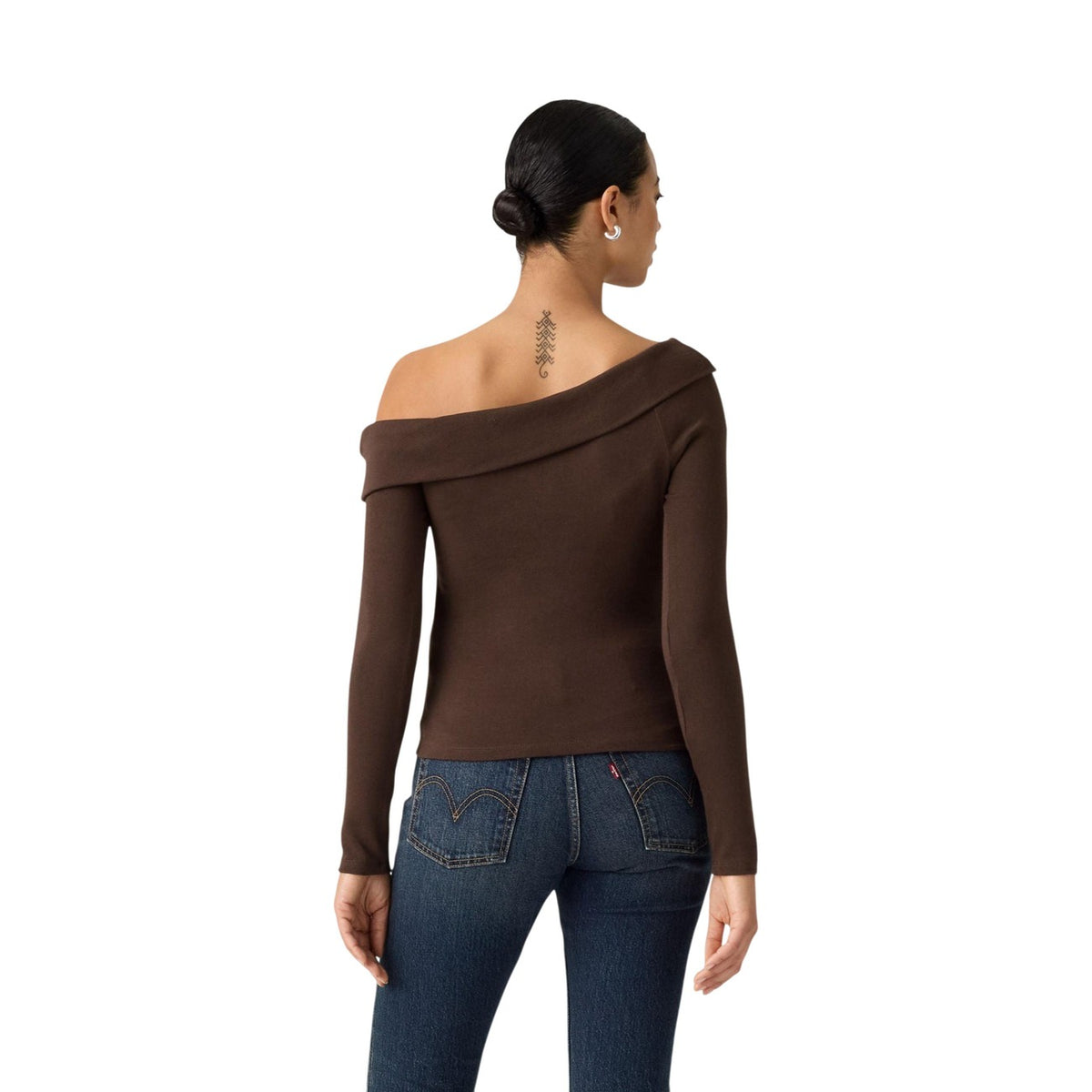 Levi’s — Top côtelé Bardot manches longues marron femme — vue 2