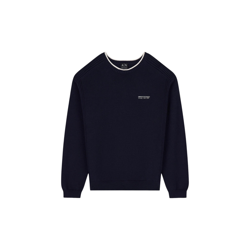 Armani Exchange — Men's blue round-neck cotton-blend sweater — view 2