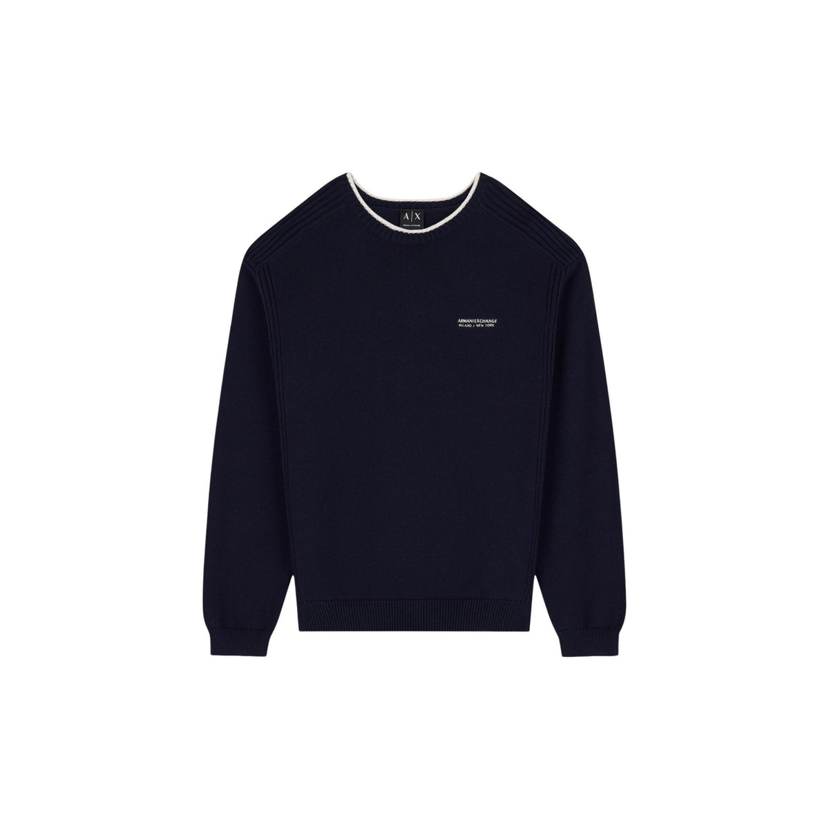 Armani Exchange — Men's blue round-neck cotton-blend sweater — view 2