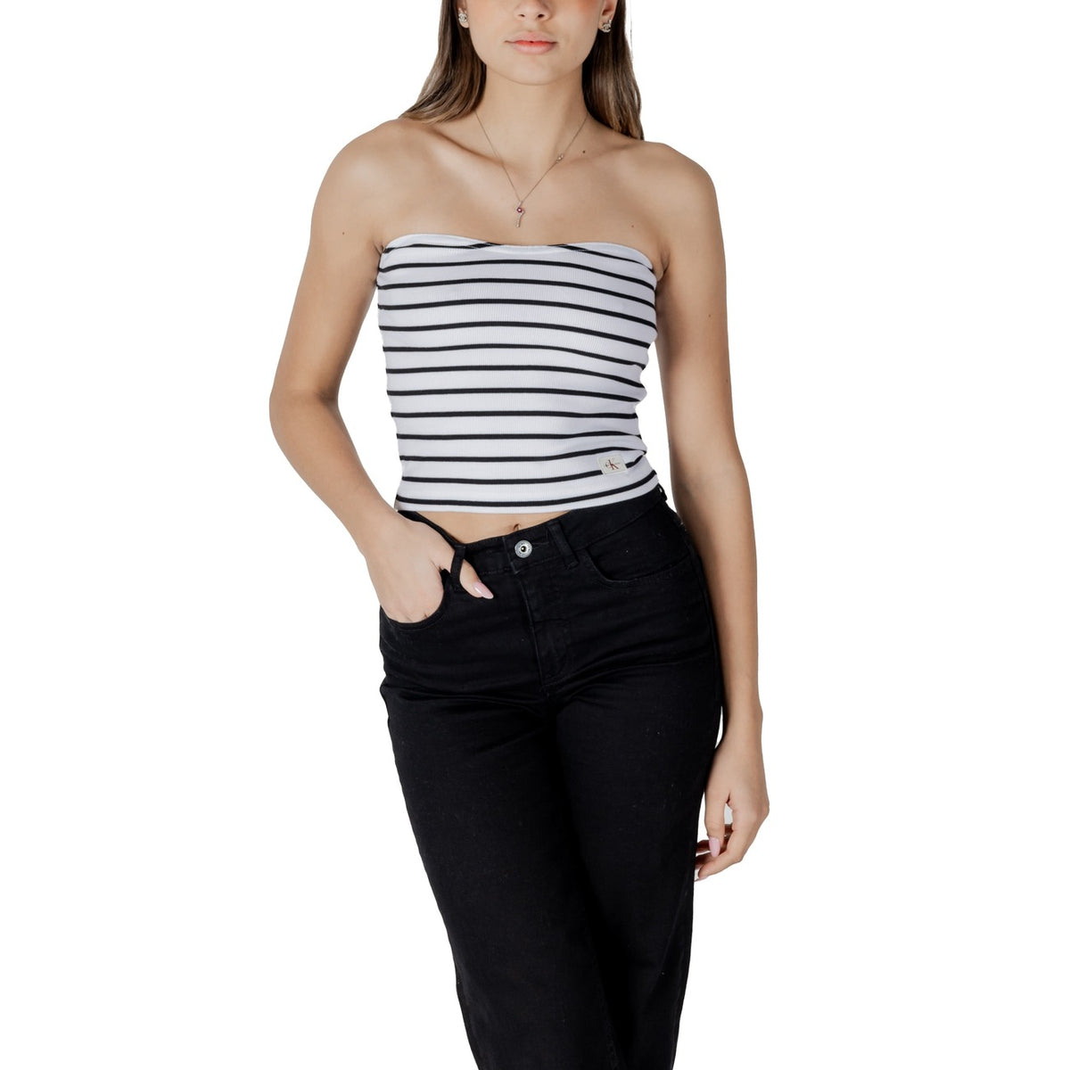 Calvin Klein Jeans — Top J20J225310 blanc rayé stretch femme — vue 4