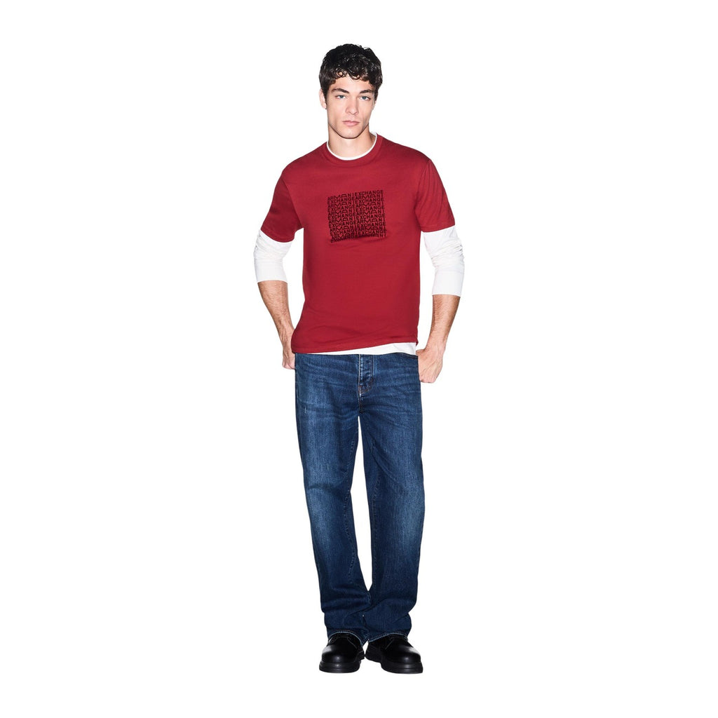 Armani Exchange — Men's red printed cotton T-shirt — view 5