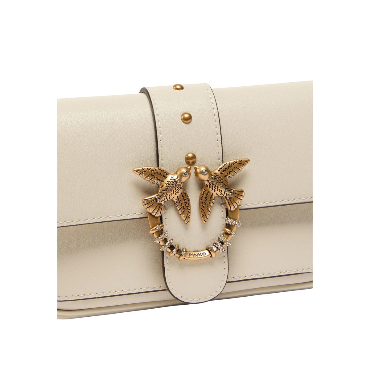 Pinko — Sac Love Pocket New Buckle Vitello en cuir beige femme — vue 3