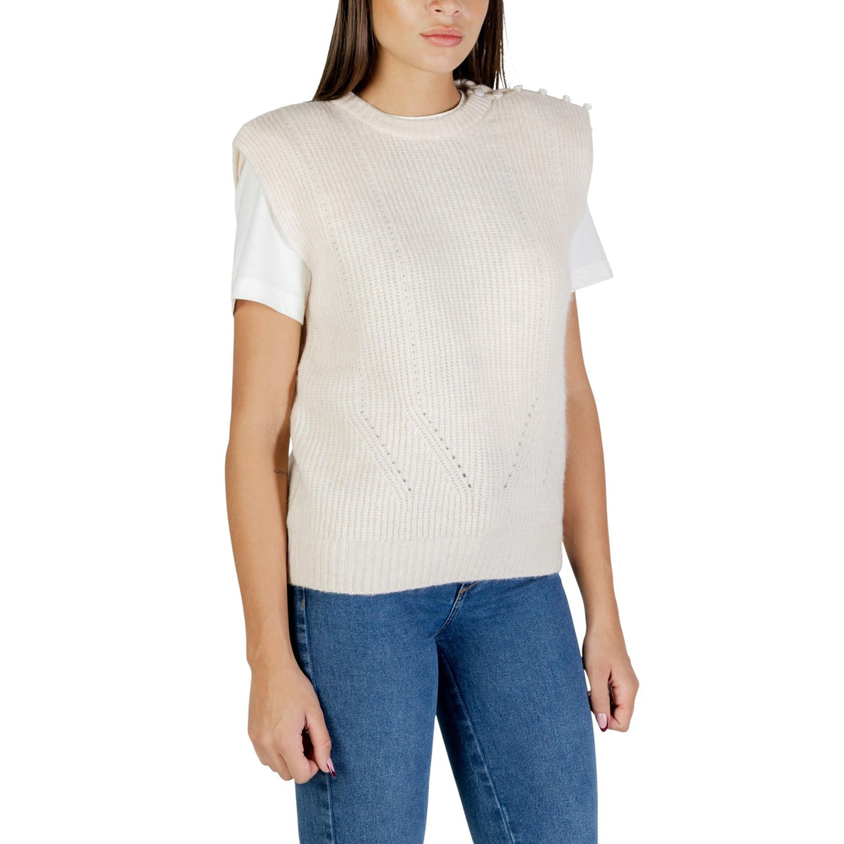 Ichi — Gilet 20124588 beige dames — afbeelding 4