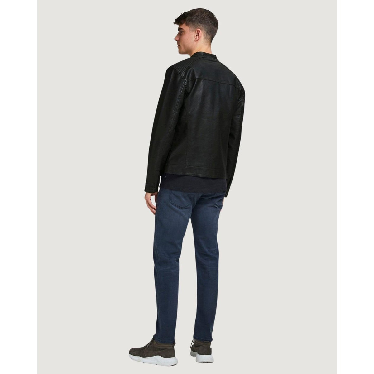 Jack & Jones — Men's black faux leather biker jacket — view 3