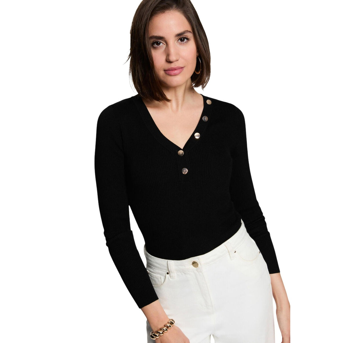 Morgan — Women’s black V-neck sweater — view 2