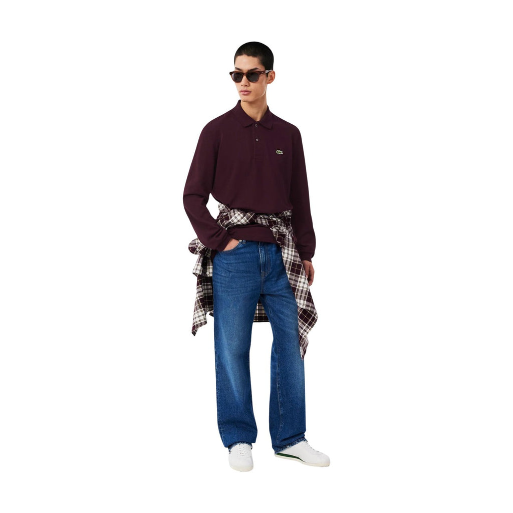 Lacoste — Men's long-sleeved burgundy L.12.12 polo shirt — view 5