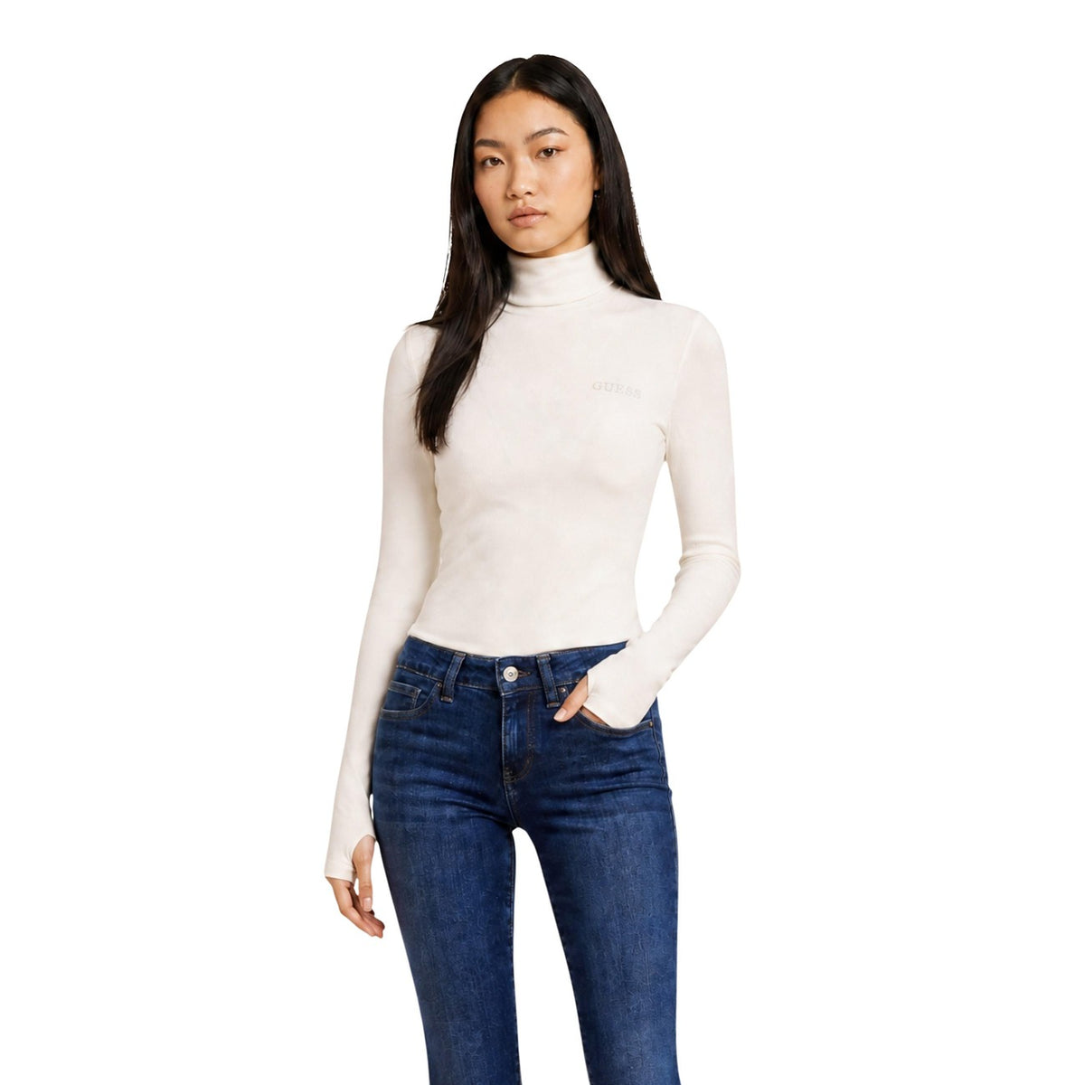 Guess — Top Greta col montant blanc femme