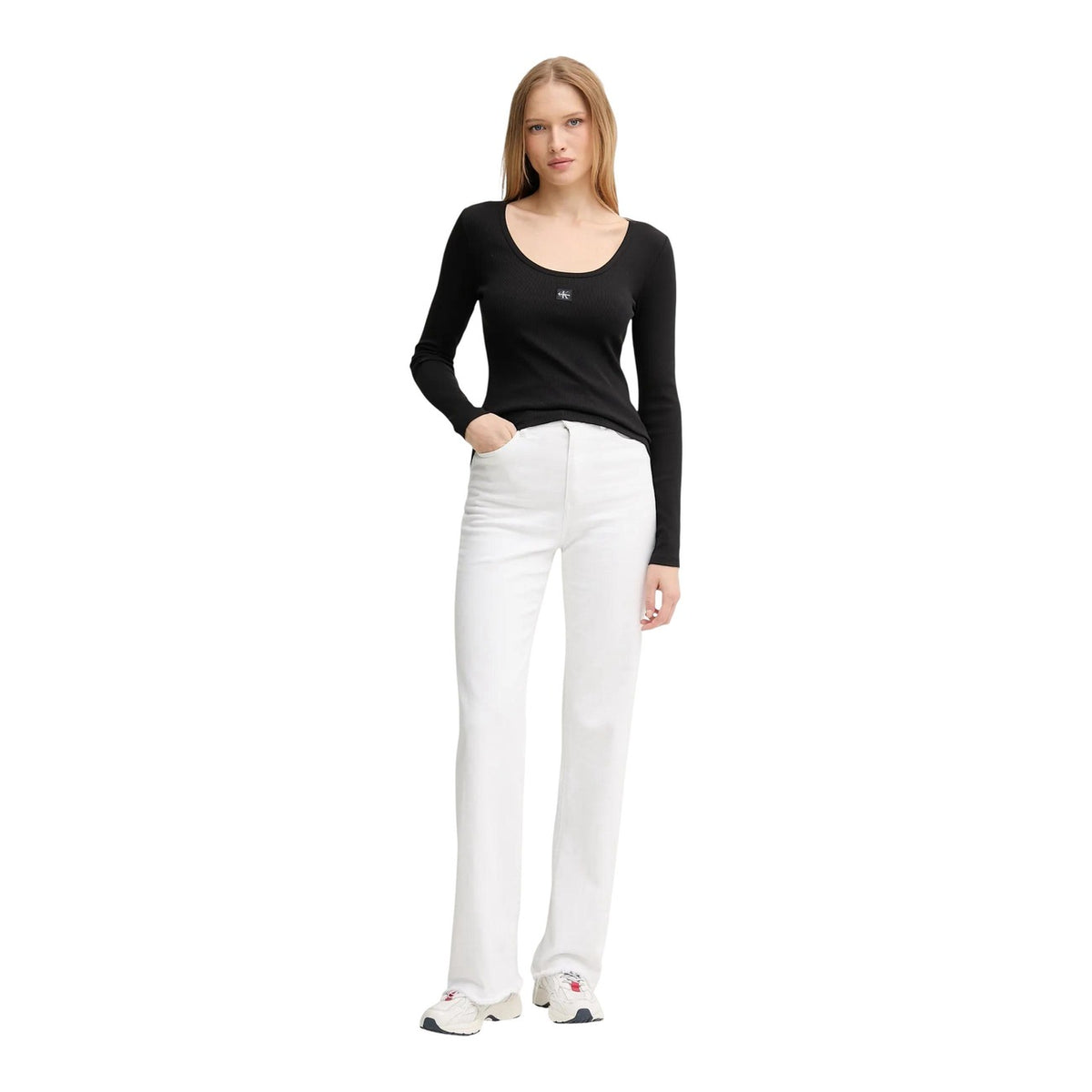 Calvin Klein Jeans — T-shirt manches longues noir stretch femme — vue 2