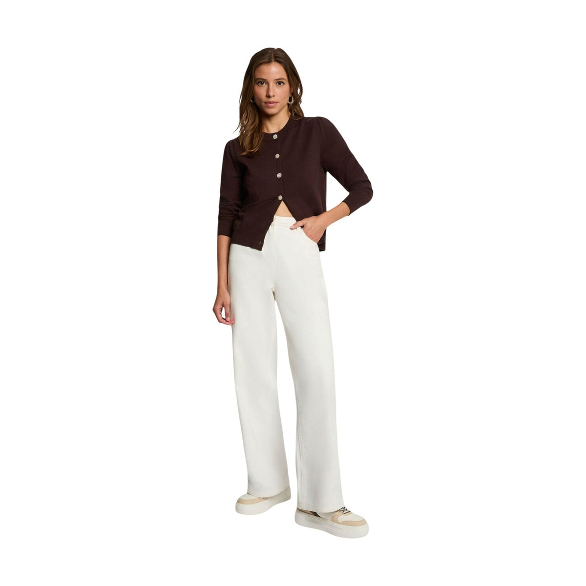 Morgan — Women’s brown V-neck sweater — view 4