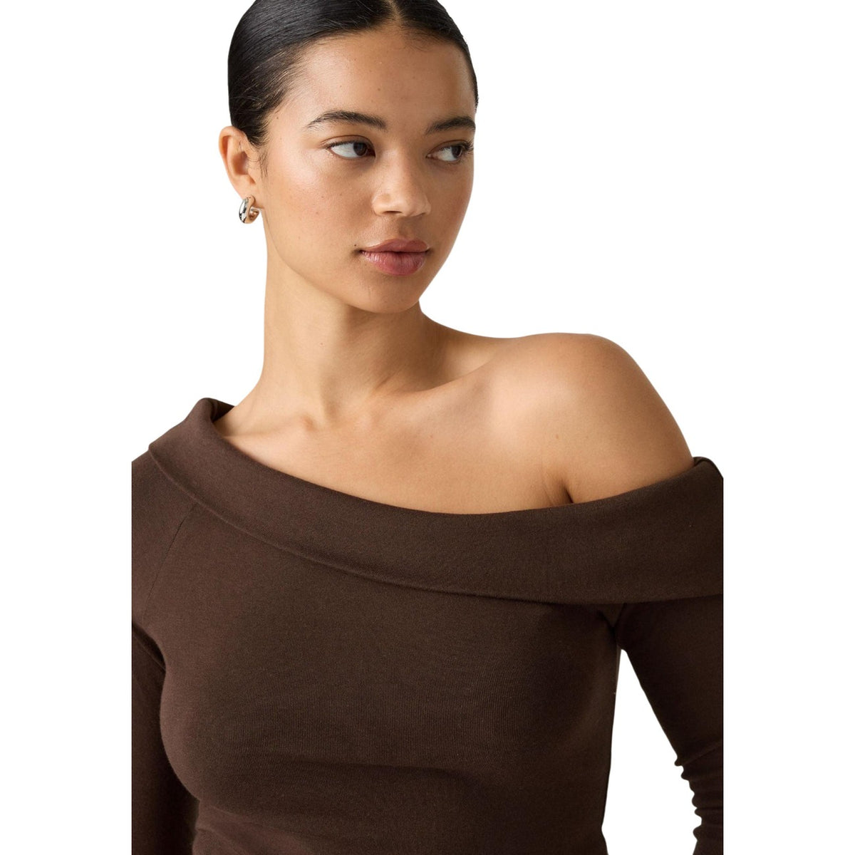 Levi’s — Top côtelé Bardot manches longues marron femme — vue 4